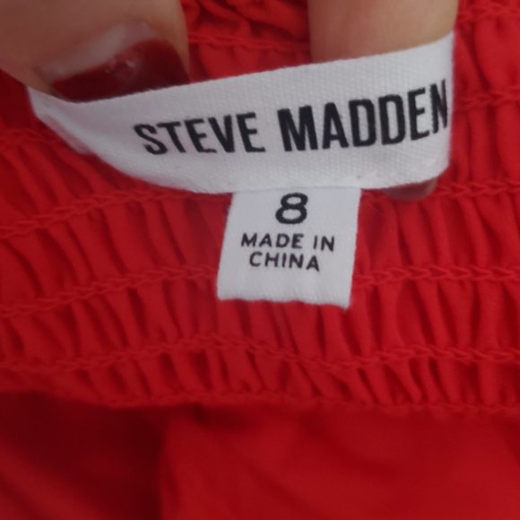 STEVE MADDEN 'Nicole' Red Mini Dress Smocked Back Balloon Sleeves Bustier Style - Picture 11 of 13
